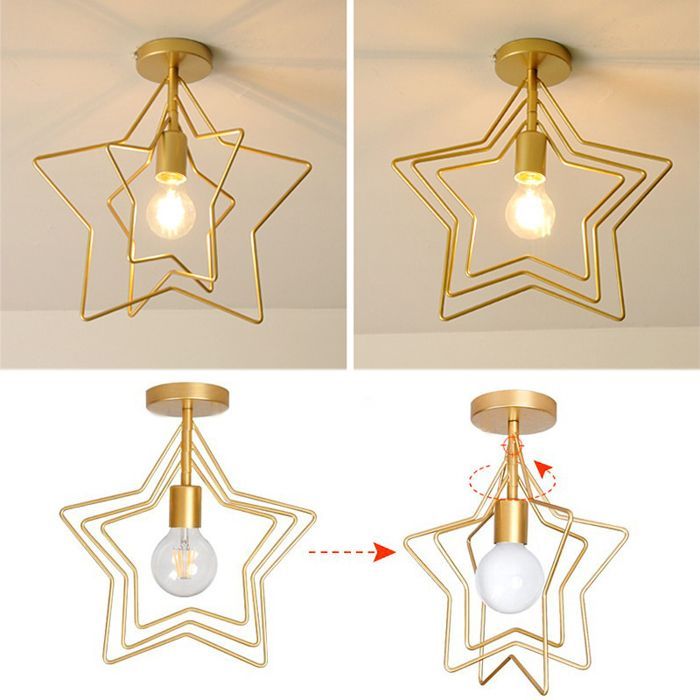Lámpara de techo industrial creativa TOKIUS con forma de estrella, lámpara de techo moderna de metal, ajustable 360°, portalámparas E27 para habitación infantil o bar.