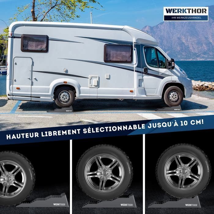 Rampas de elevação para autocaravanas WERKTHOR (cinzentas) - Conjunto de 2 com bolsa de transporte | Carga máxima de 5 toneladas