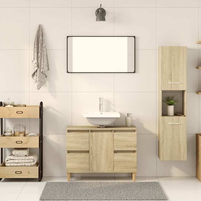 vidaXL Badkamerkast Sonoma Eiken 30x30x130 cm Spaanplaat, Wandgemonteerde Toiletkast, Badkamerkast 849635