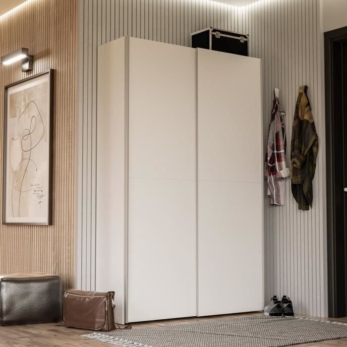 Multifunctional 2-door sliding wardrobe - Matte white - W120 x D41.6 x H190.5 cm - OZZULA