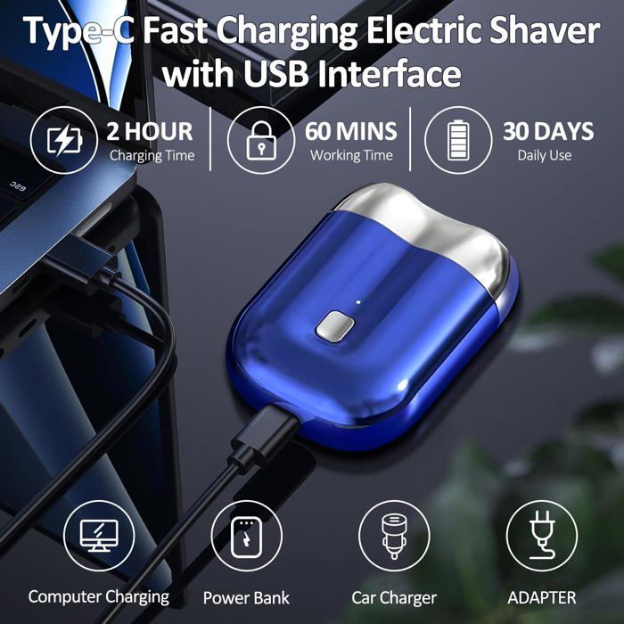 Mini Dual Head Electric Razor, Rasoir Electrique Portable Pour Homme, Usb Réchargeable Sans Fil Etanche, Tondeuse De Barbe De Po