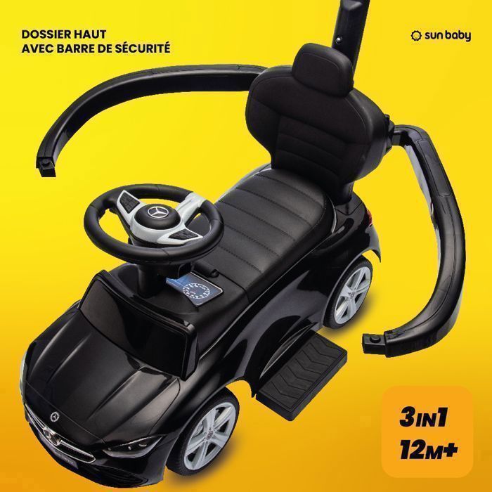 Mercedes C-Class Ride-On Car for Children - 12 to 36 Months - Sound Signal - Sliding Footrests - Storage Compartment - Black