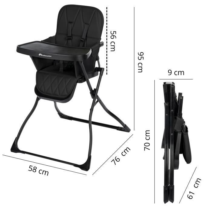 BEBECONFORT LILY Chaise haute bébé, ultra compacte et légère, confort optimal, de 6 mois à 3 ans, jusqu'à 15 kg, Tinted graphite