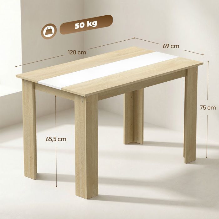 HOMCOM - Mesa de comedor - Tablero de partículas - 120x69x75cm - Madera natural