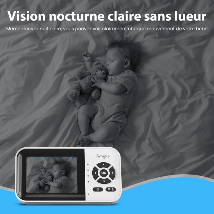 Simyke Smart Video Baby Monitor, Wi-Fi Switch, 2.8-inch Screen, App, 1500ft Range