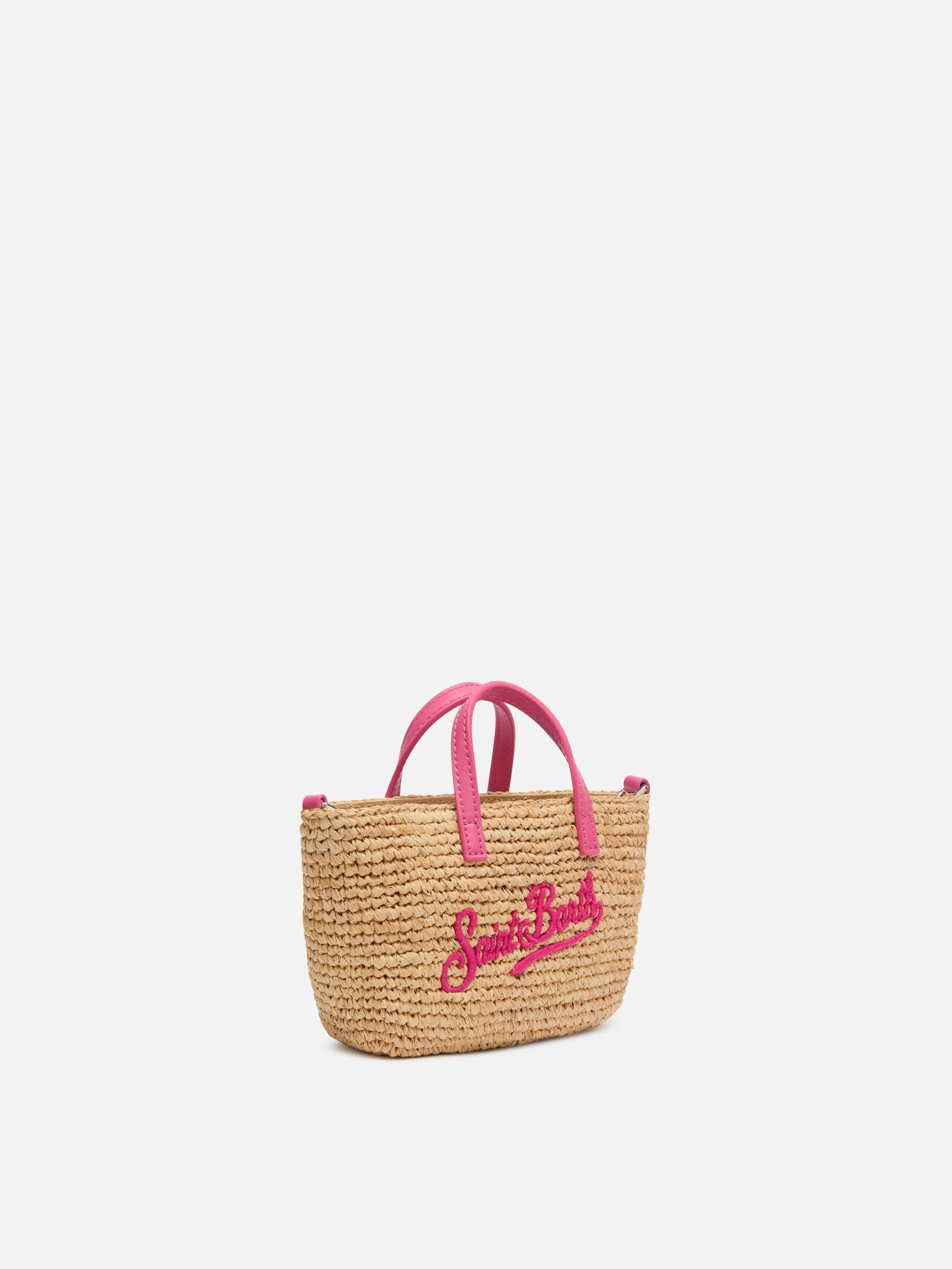 Microbolso City de rafia beige con bordado de Saint Barth.