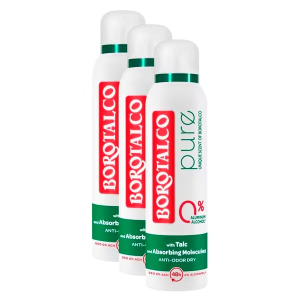 Borotalco Pure Original 0% dezodorants aerosols<br>3 x 150 ml