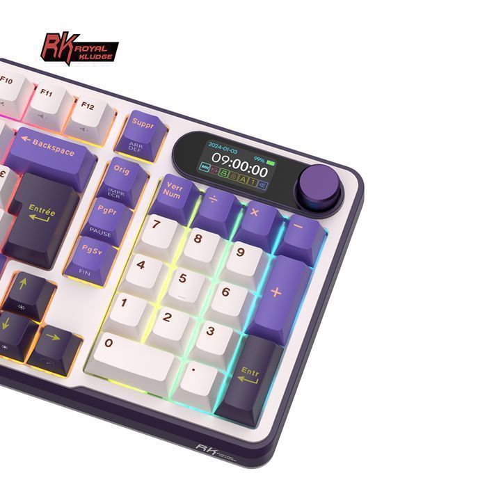 RK ROYAL KLUDGE S98 Clavier mécanique avec écran intelligent et boutons,96% sans fil,BT/2,4 GHz/USB-C,disposition AZERTY française
