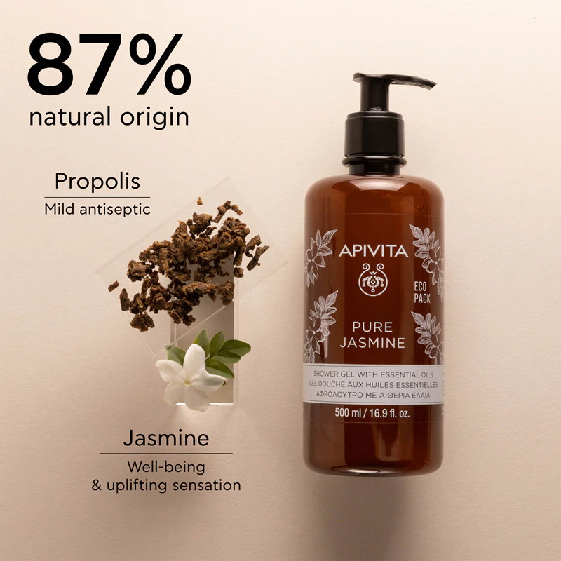 Gel de Banho Apivita Pure Jasmine, gel de banho hidratante com óleos essenciais.
