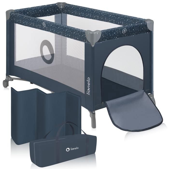 Cuna de viaje compacta 2 en 1 LIONELO Stefi - Parque infantil - 0-36 meses - Bolsa de transporte - Plegado rápido - 2 ruedas - Azul