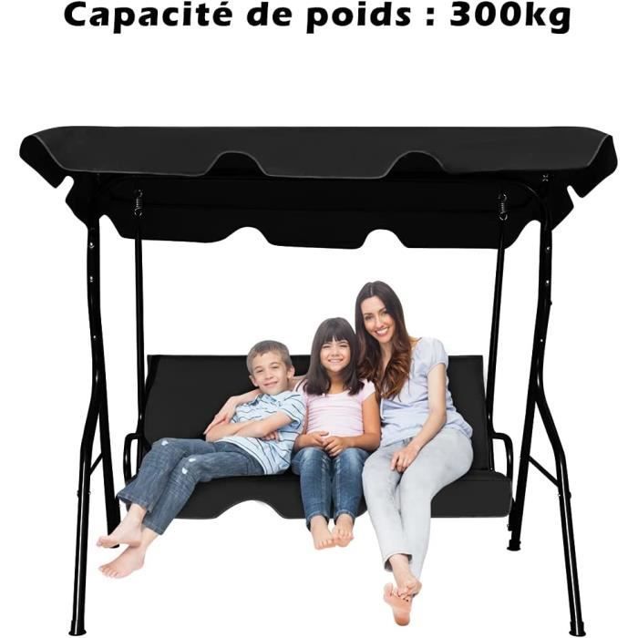 RELAX4LIFE Balancelle avec Auvent Réglable en Toile Épaisse Imperméable, Balancelle pour Jardin/Piscine/Patio/Café (3 Places, Noir)