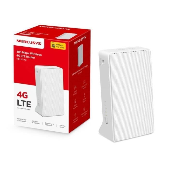 Routeur 4G WiFi N300Mbps, Box 4G SIM, 4G CAT4 - MERCUSYS MB110-4G - Vitesse Jusqu'à 150Mbps, Configuration Facile
