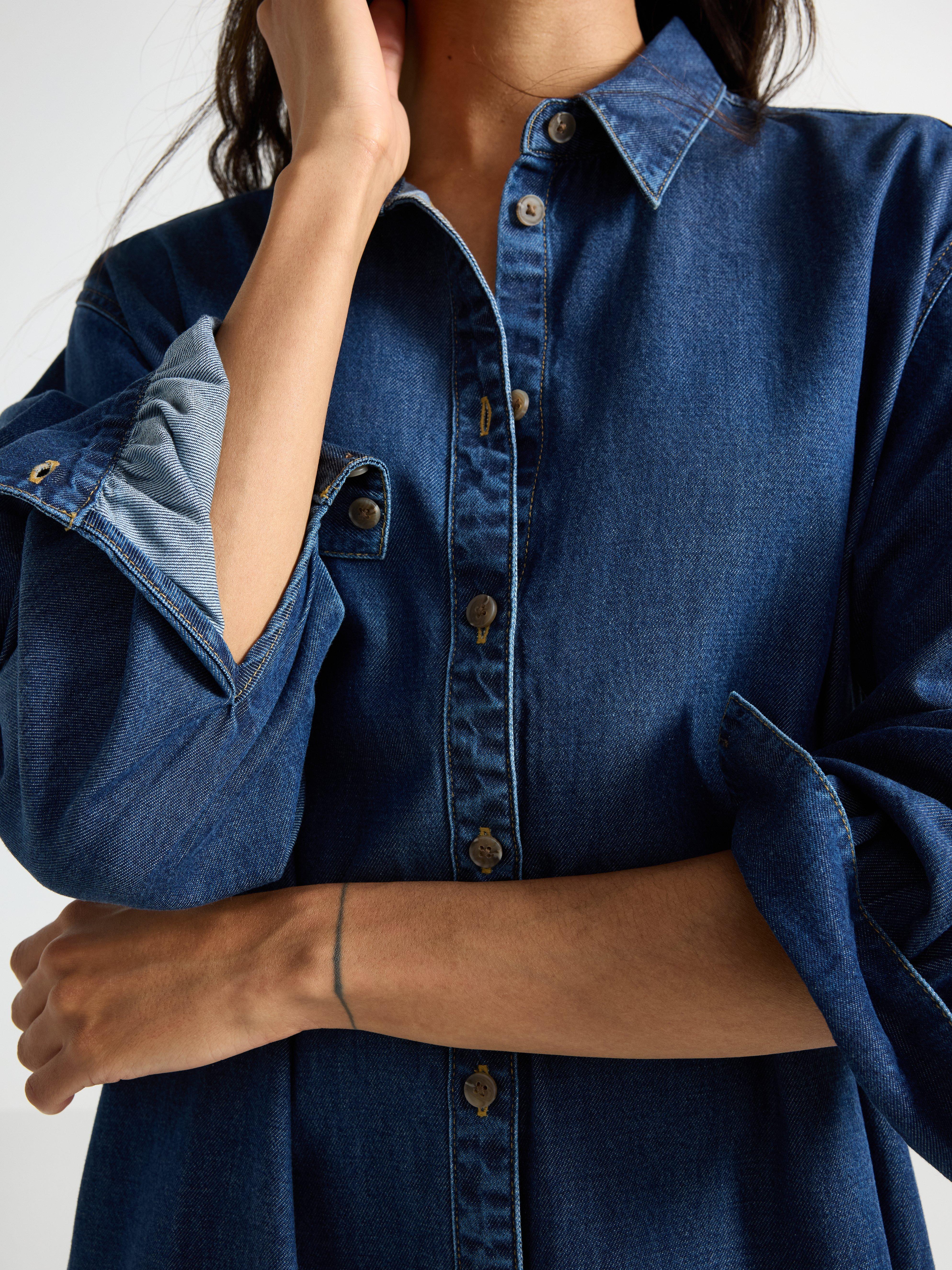 Midi-skjortekjole Mørk denim