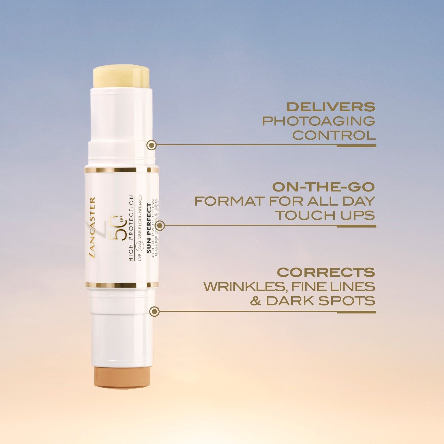Lancaster Anti-Aging Care Sun Perfect Youth Protection krema za sunčanje u stiku, prozirna i obojena – 12 g