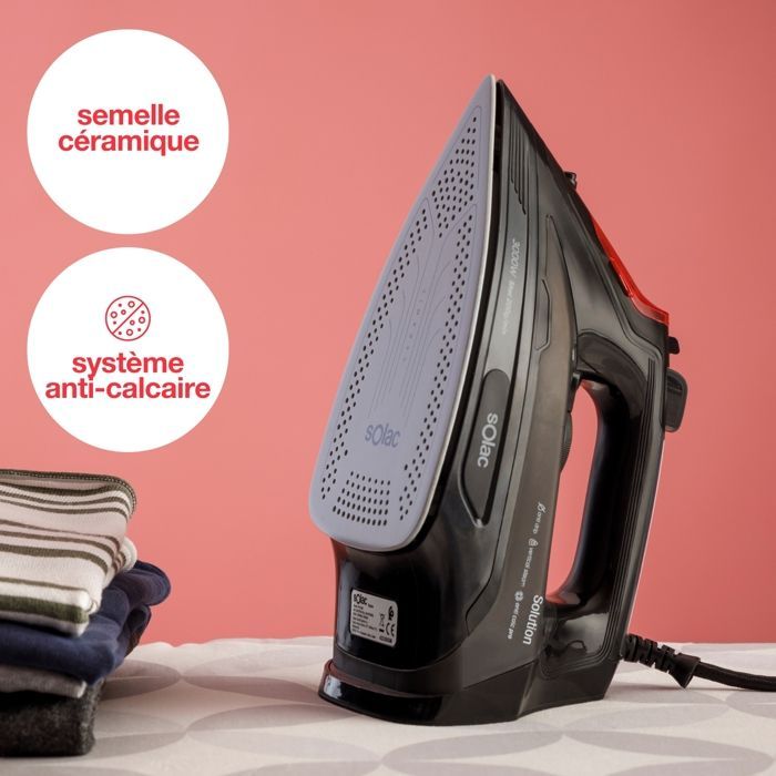 Fer vapeur - SOLAC - 3000 W - Coup de vapeur 200 g/min - Débit 45 g/min - Semelle céramique