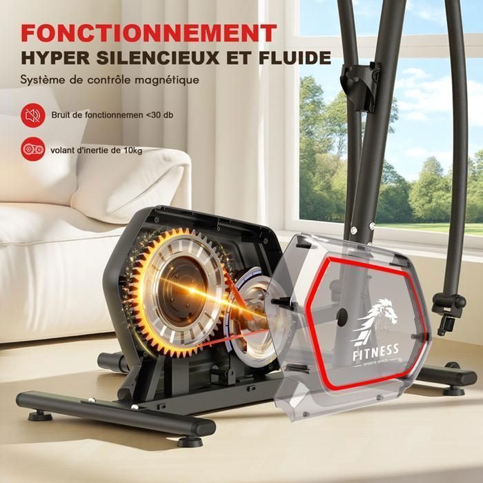 Bicicleta elíptica - Bicicleta elíptica doméstica - 16 niveles de resistencia magnética - Volante de inercia de 10 kg - Funcionamiento silencioso - 150 kg