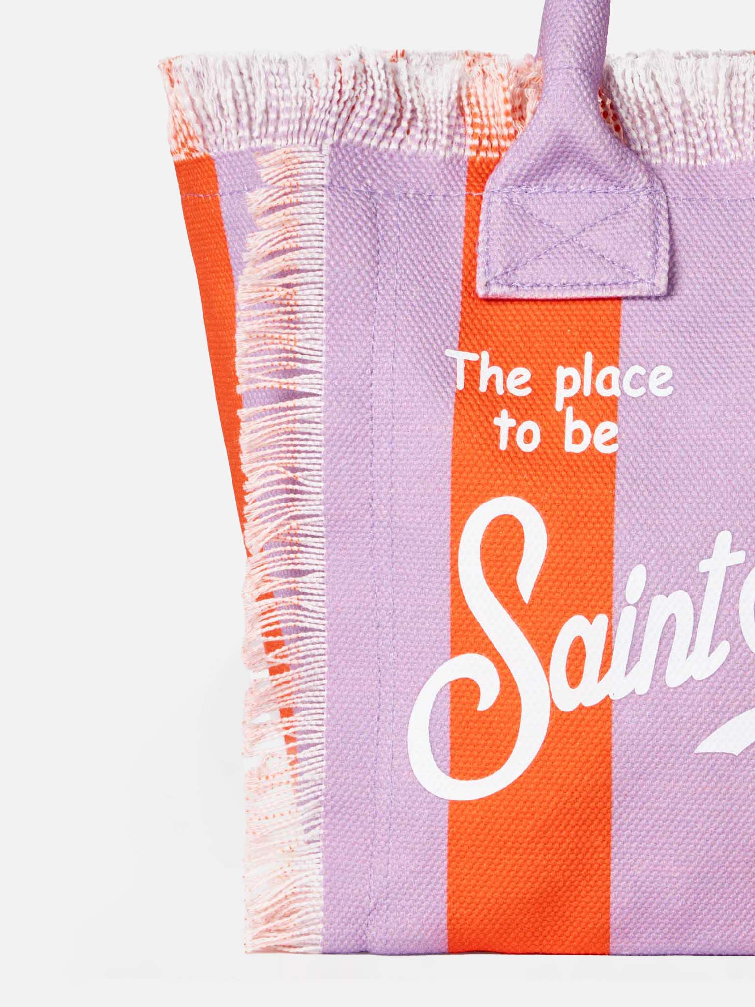 Bolsa Colette em lona de algodão | Listras lilás e vermelhas, logotipo Saint Barth, bolso interno com zíper | 100% algodão | MC2 Saint Barth