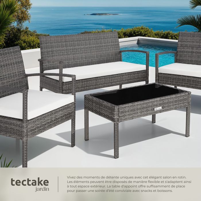 Salon de jardin - TECTAKE - Ensemble bas détente d'extérieur SPARTE avec cadre en aluminium et résistant aux UV - Gris
