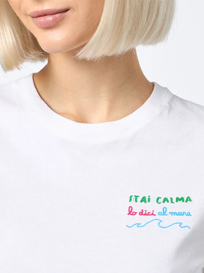 Emilie dames T-shirt met ronde hals van katoenen jersey met Stai-borduurwerk.