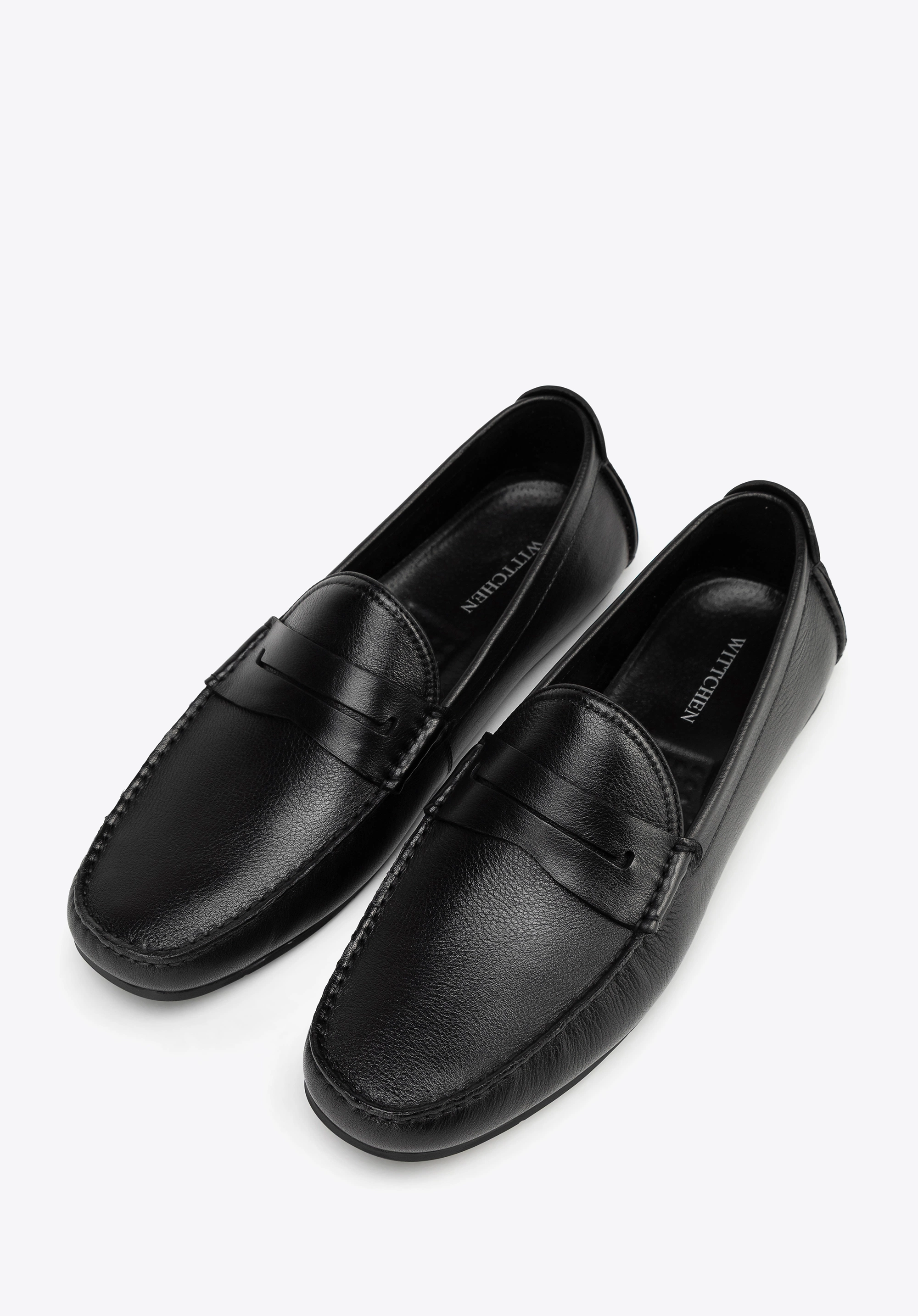Męskie półbuty slip-on ze skóry naturalnej czarne