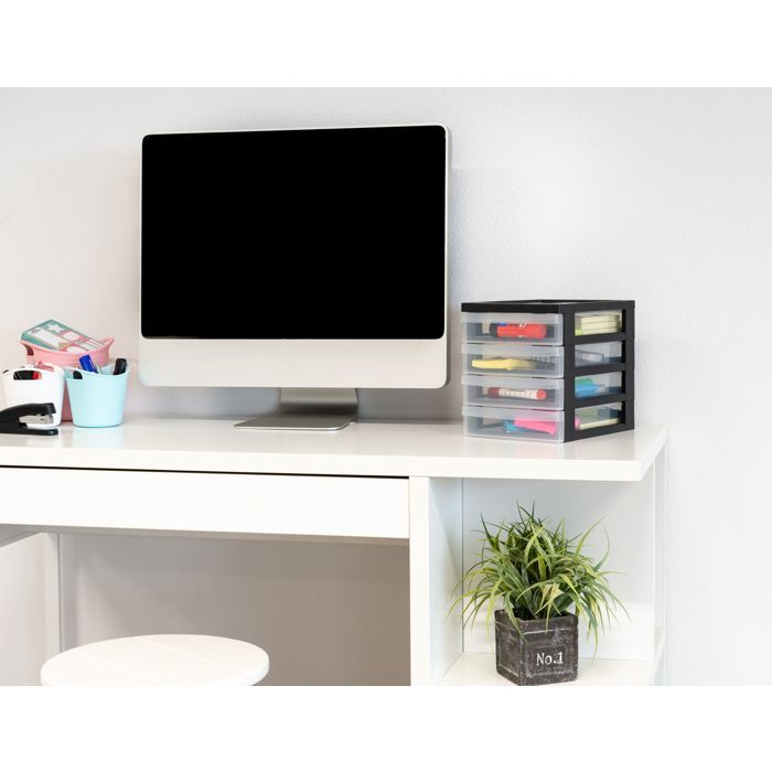 Iris Ohyama, Tour de rangement Plastique Bureau A5, 4 Petits Tiroirs,Noir, DC-A5