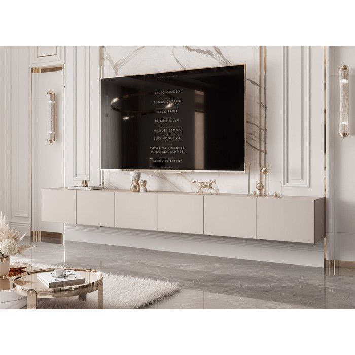 Meuble TV mural ANGEL IDOHOME 300x40x36 cm 6 portes cachemire LED