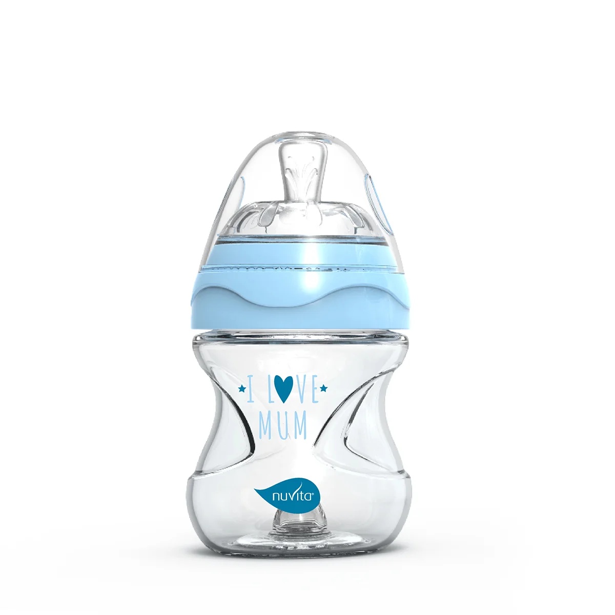 Glazen babyfles NUVITA Collectie 140 ml blauw met anti-koliekventiel