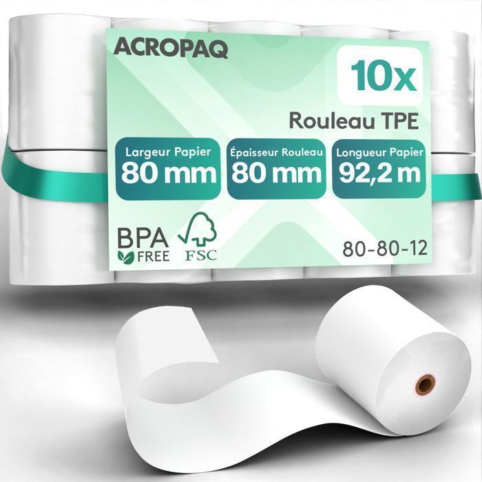 ACROPAQ 10 Thermal Checkout Rolls 80x80x12mm - 92.2m - Payment Terminals - 10 EFT Rolls - BPA Free - Universal Size