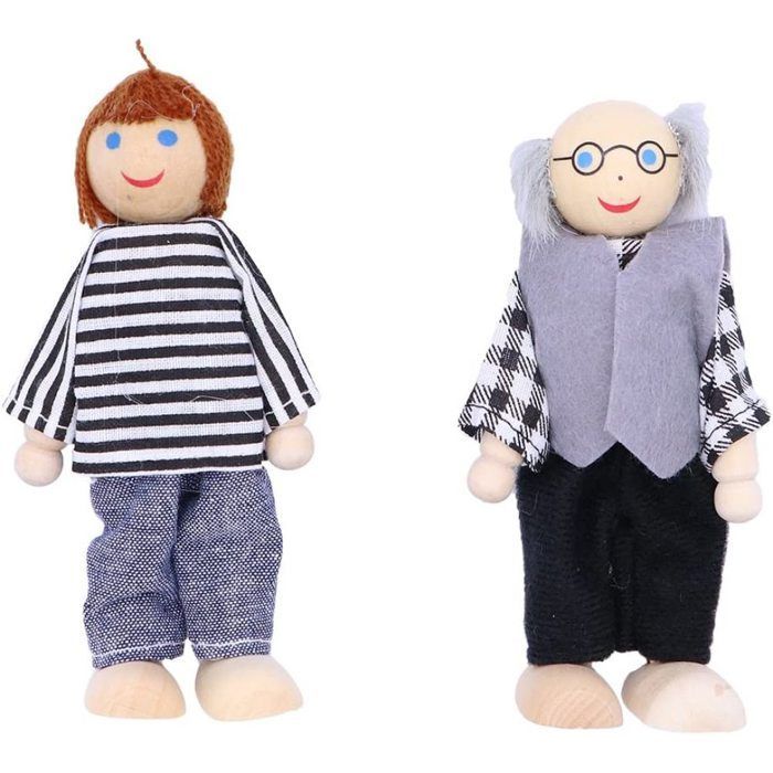 Dollhouse dolls, wooden doll toys, family doll toys, 7 pieces (random color).