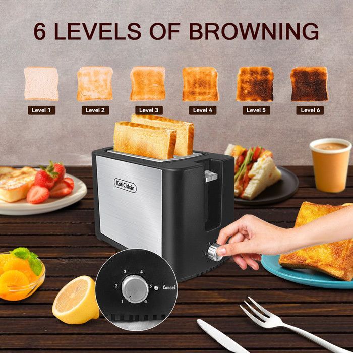 KotiCidsin Extra-Wide 2-Slice Toaster with Automatic Pop-Up, 750W