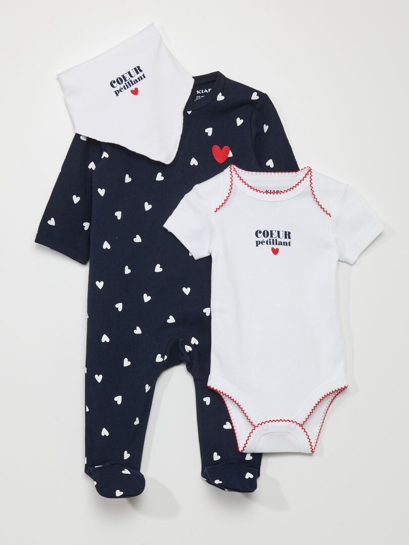 Set van 3 stuks: romper, bodysuit en slabbetje - wit