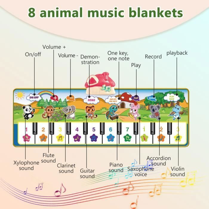 Baby Musical Mat with 8 Instruments, Music Mat Games, Floor Keyboard Mat Toys for Boys and Girls