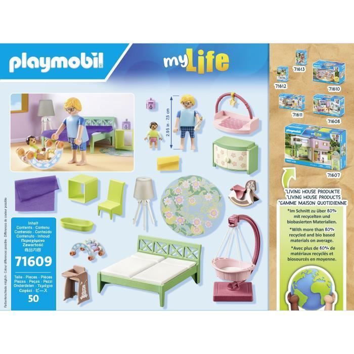 PLAYMOBIL 71609 Chambre de parents avec berceau suspendu, Maison d'architecte, My Life, 50 pièces, Dès 4 ans