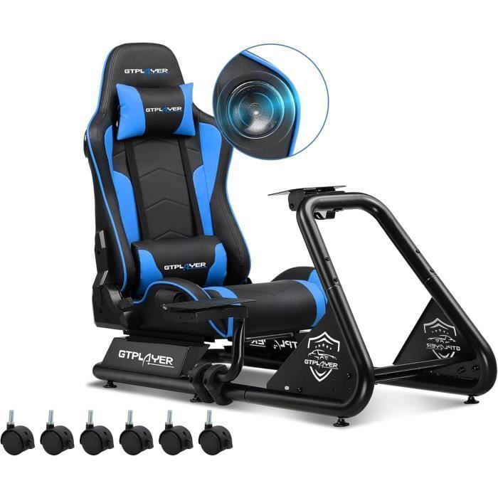 Simulador de conducción, soporte para volante, asiento de simulación para PC con altavoces, azul