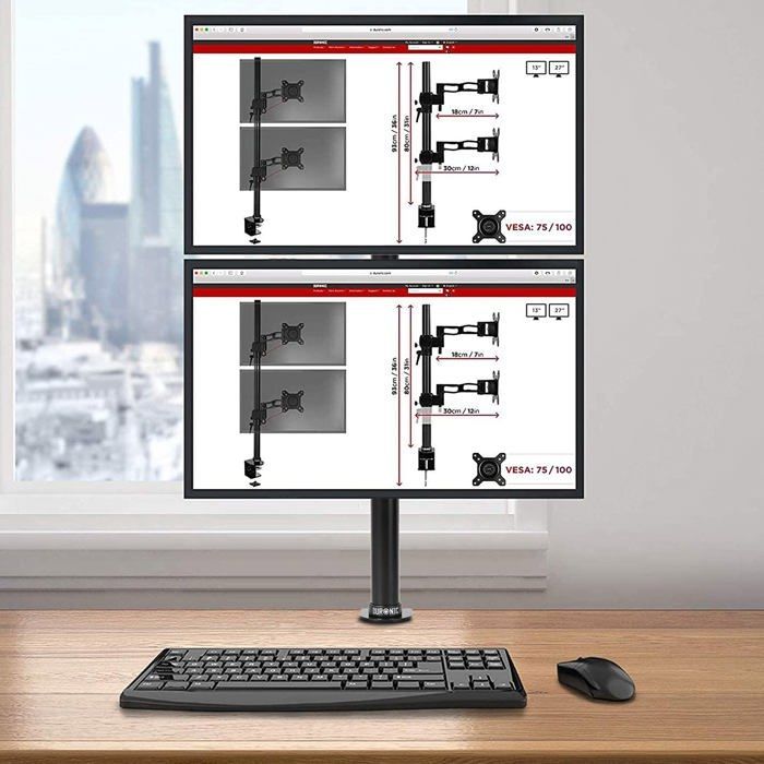 Supporto per doppio monitor Duronic DM15V2 | Supporto ergonomico e articolato per doppio schermo PC da scrivania | VESA 75-100 |