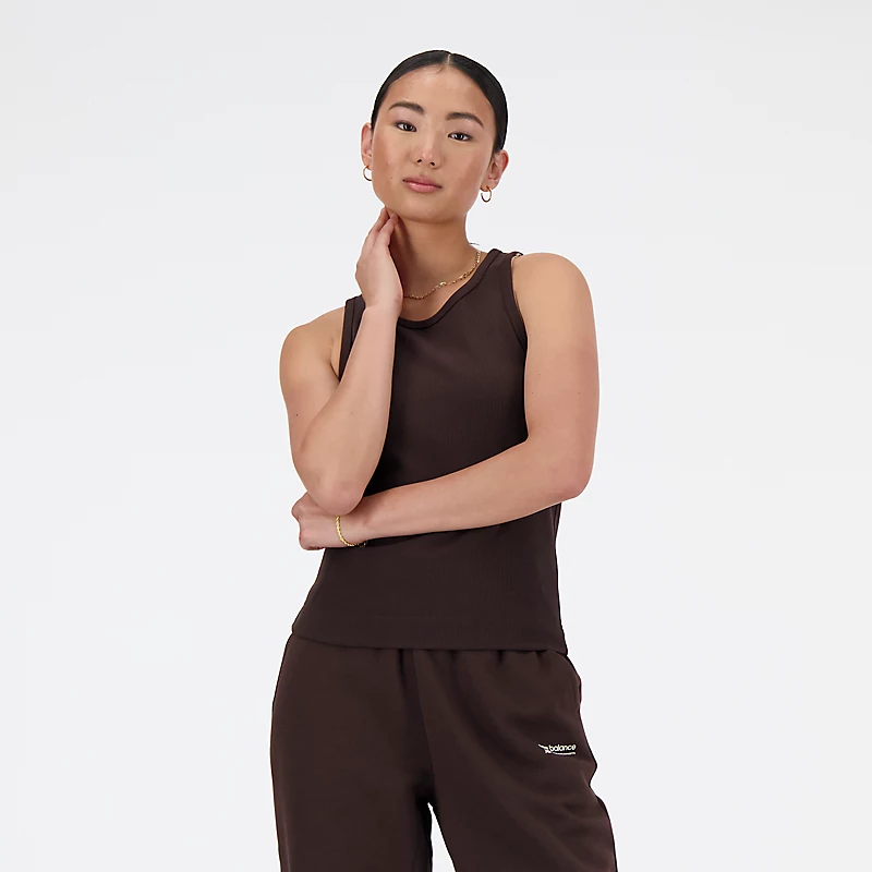 Damski top typu racer z dzianiny Linear Heritage Rib Knit - NEGRO CAFÉ