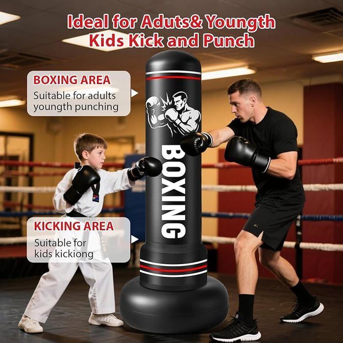 Sacco da boxe gonfiabile per adulti da 190 cm con guantoni e pompa ad aria, sacco da boxe autoportante per bambini, per MMA, Karate e Fitness