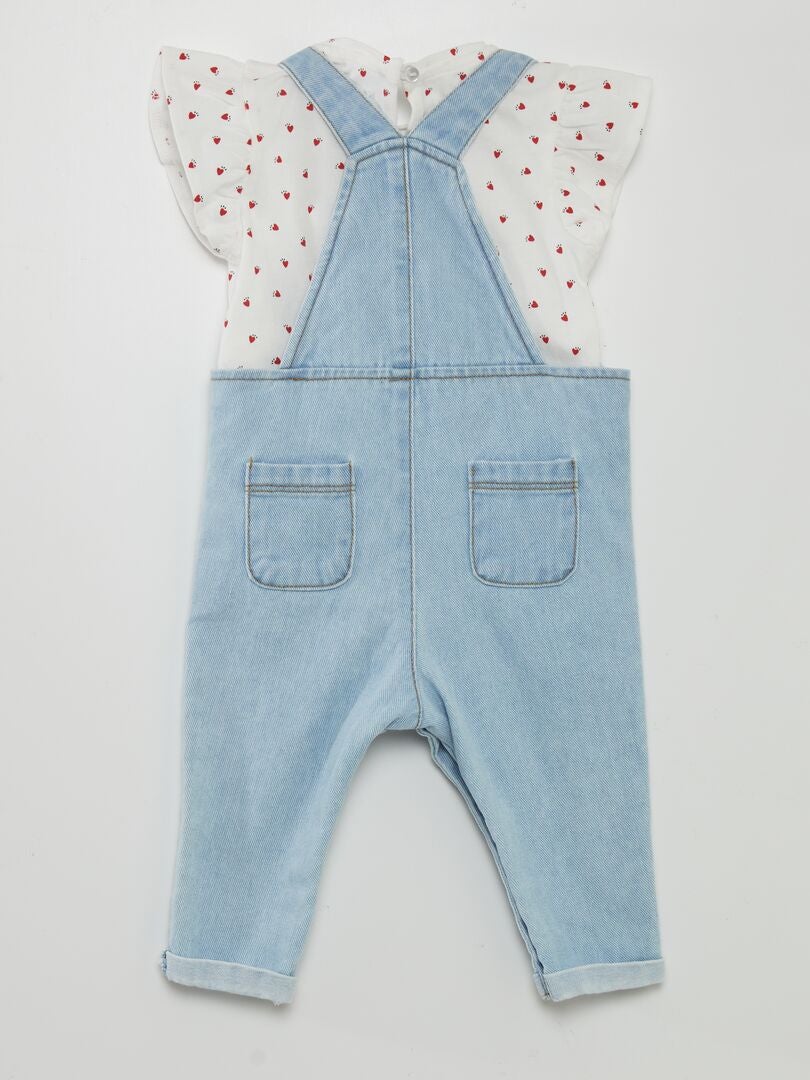 Bedrukt T-shirt + tuinbroek set - WIT
