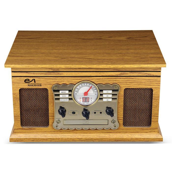 Evidence Acoustics EA-PL300-WOOD - Vintage Hi‑Fi system 3 speeds (33/45/78) CD, cassette, Bluetooth, USB/SD, FM, 60W