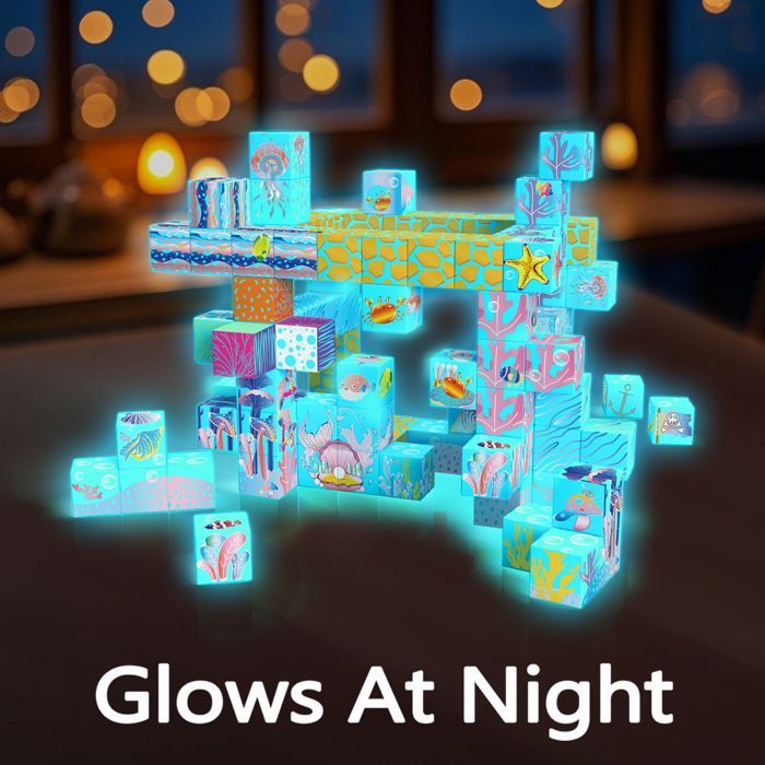 Bloques magnéticos de construcción, 140 cubos magnéticos con luces, juego educativo Montessori para niños de 3 años en adelante.