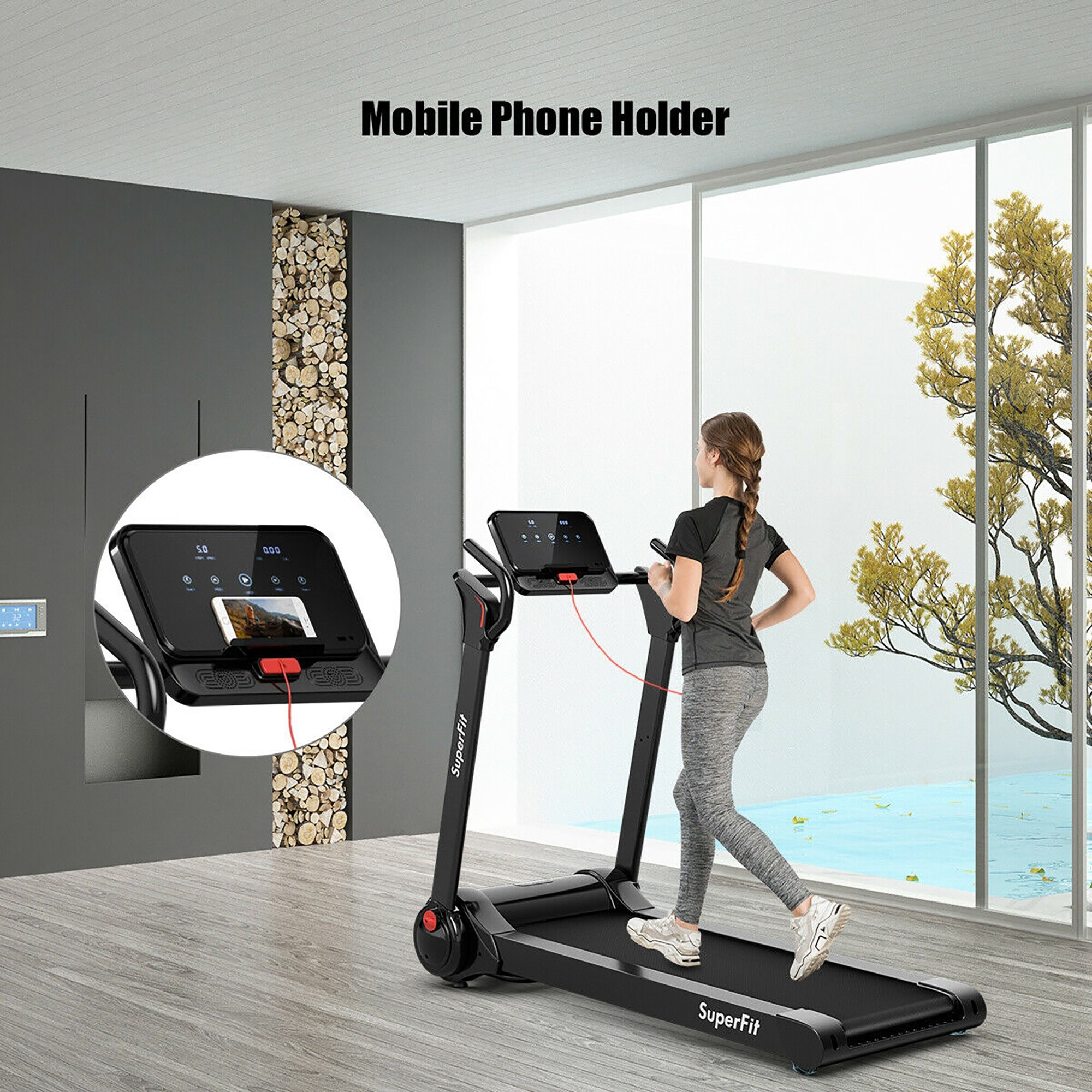 SuperFit 2,25 PS Klappbares elektrisches Laufband mit Lautsprecher - 55,9 x 30,5 x 49,5