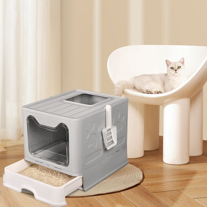 SUPFINE Bac à Litière pour Chat Fermée - Maison de Toilette pour Chat Pliable -41×51×38cm - 2 Portes - avec Couvercle et Tiroir