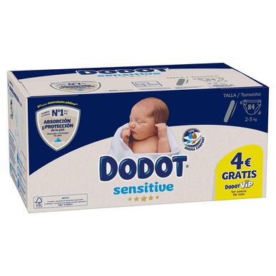 Pañales Dodot Sensitive para bebés de 2 a 5 kg, talla 1, 84 unidades.