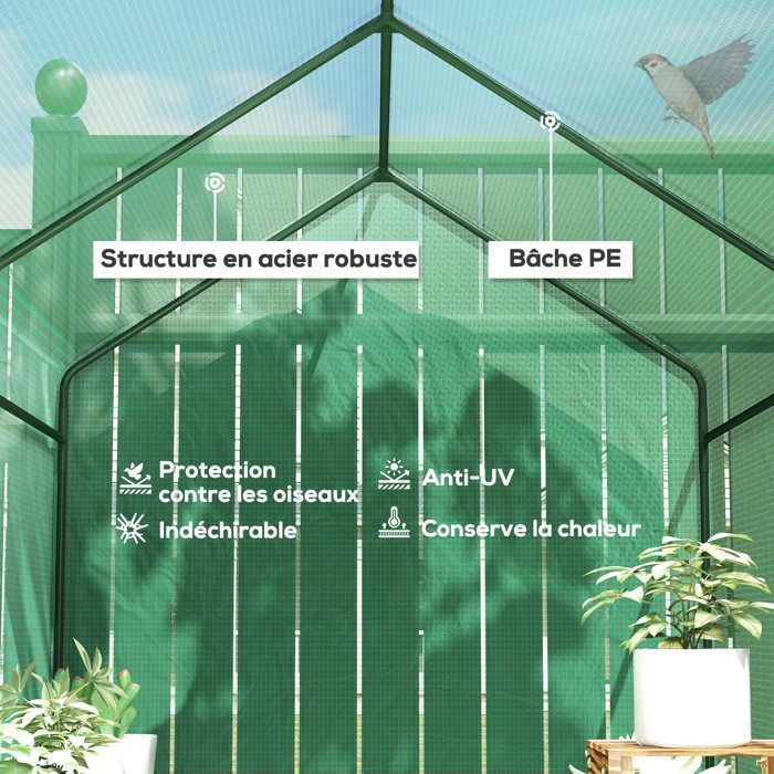 Invernadero de jardín - Outsunny - Estantería de 2 niveles con puerta enrollable con cremallera - Cubierta reforzada de 140 g/m², estructura de acero - Verde
