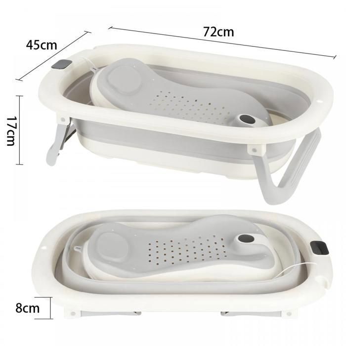 Bañera plegable MIPAN para bebés con cojín y termómetro - Bañera portátil para bebés - Bañera para bebés de 0 a 36 meses - Gris