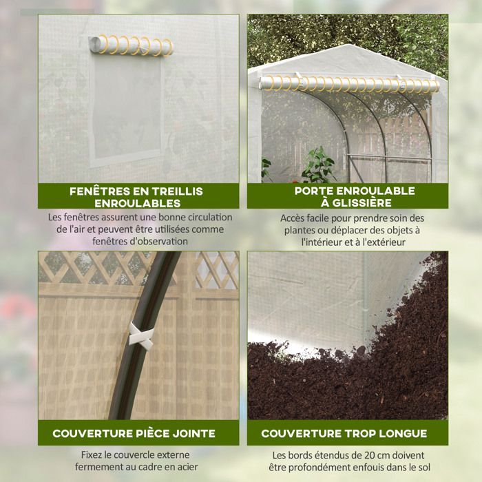 Invernadero tipo túnel para jardín - OUTSUNNY - 3,5 m de largo x 3 m de ancho x 2 m de alto - Cubierta de PE de alta densidad - Protección UV