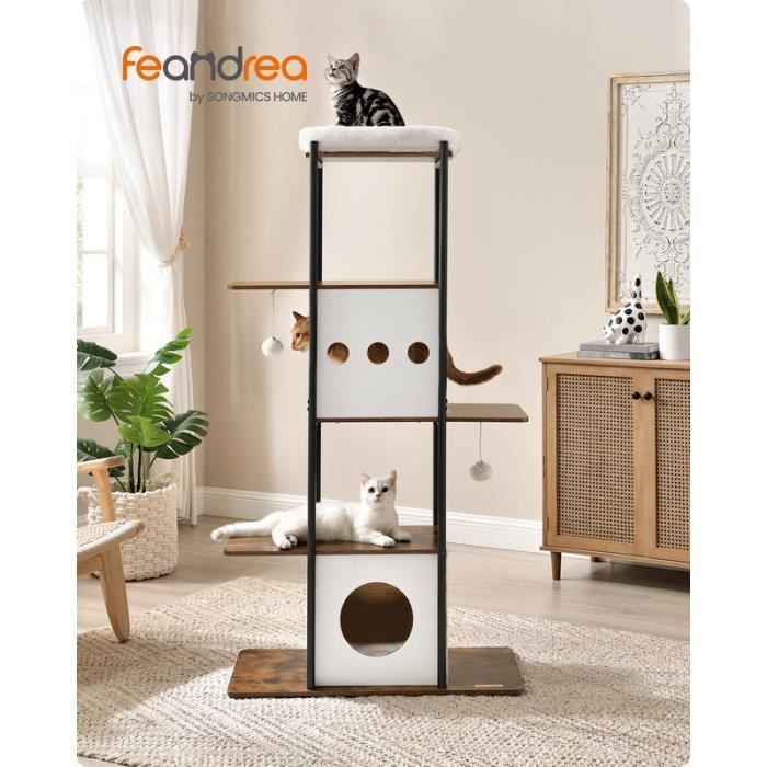 Cat Tree, 153 cm, with Scratching Posts, Removable and Washable Cushions, Large Platforms, Rustic Brown