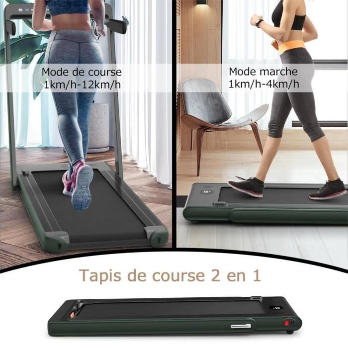 GYMAX Silent Folding Treadmill with 2 LED Screens, App and Remote Control, Phone Holder, for Home Use, Green