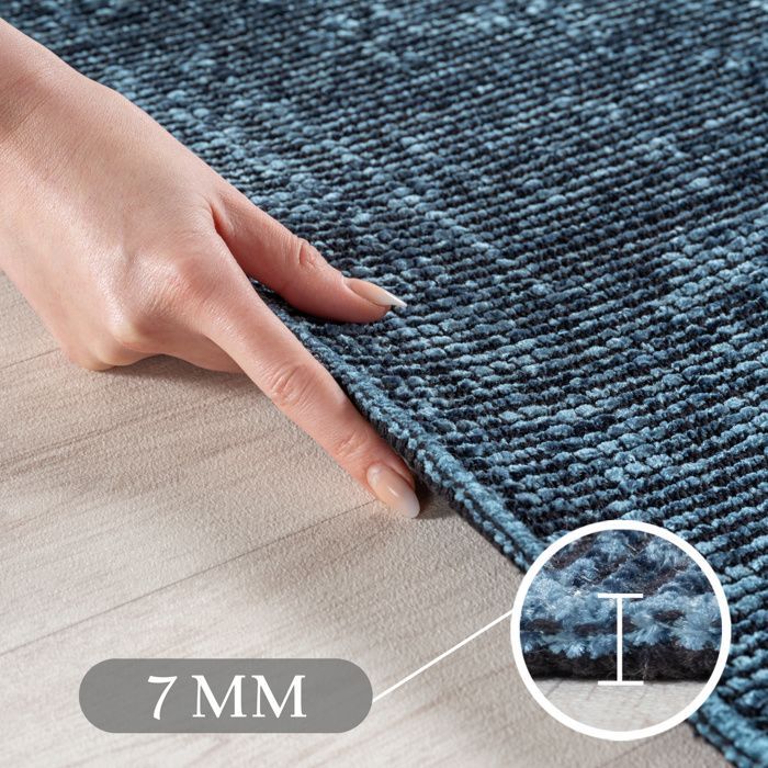 Alfombra de pasillo SIMPEX de algodón chenilla, azul, 80x250 cm – Lavable, estilo bohemio, kilim vintage, para cocina, dormitorio y pasillo.