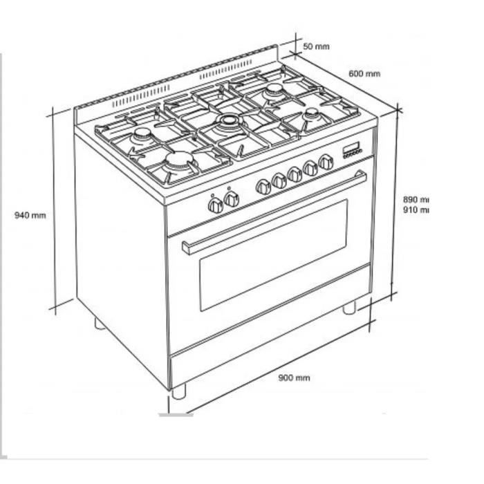 Elektrisch en gasfornuis - Gurari - GCH E 911 R - 90 cm - Rood - XXL oven 121 L